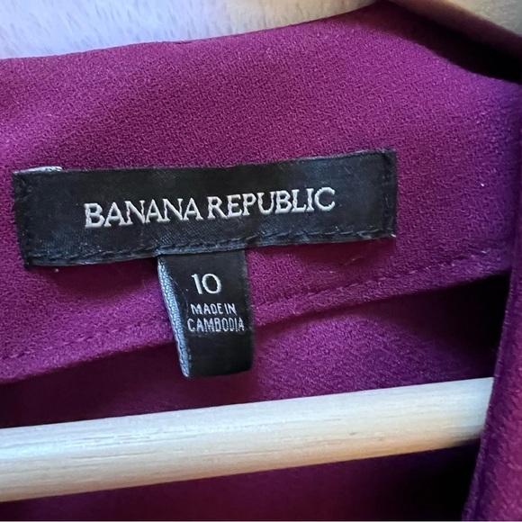 Banana Republic Burgundy V-Neck Fit Flare Dress 3/4 sleeve pocket SZ 10 - Picture 3 of 9